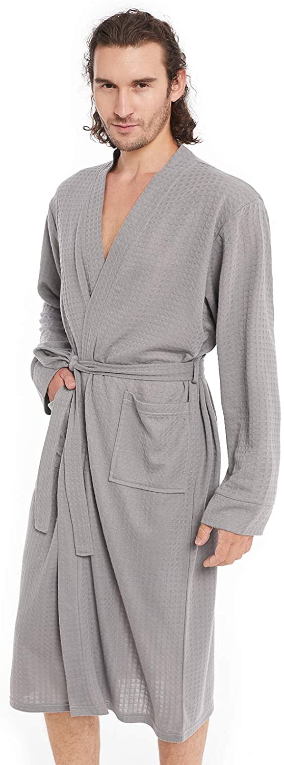 Men'S Waffle Kimono Bathrobe Turkey Luxurious Premium Cotton Lightweight Spa Robe