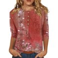 thumbnail image 1 of Bellella Hauts pour Femmes T-shirt Imprimé Floral Col Rond Tee Tunique Douce Manches 3/4 Blouse T-shirt Rouge m, 1 of 4