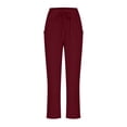 thumbnail image 4 of Dagugfen Plus Size Cotton Linen Pants for Women Ruched Elastic Waist Drawstring Lightweight Flare Legging for Casual, 4 of 6