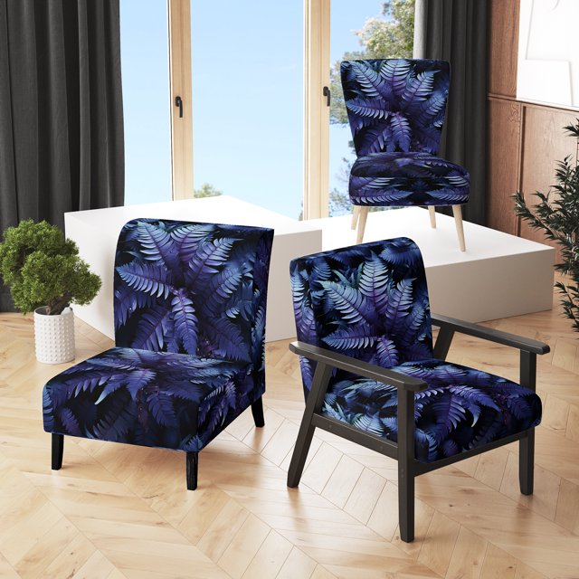Designart « Blue Ferns Indigo Calm II » Fauteuil d'Appoint Rembourré à Fougères Bleues - Fauteuil Moderne pour Chambre
