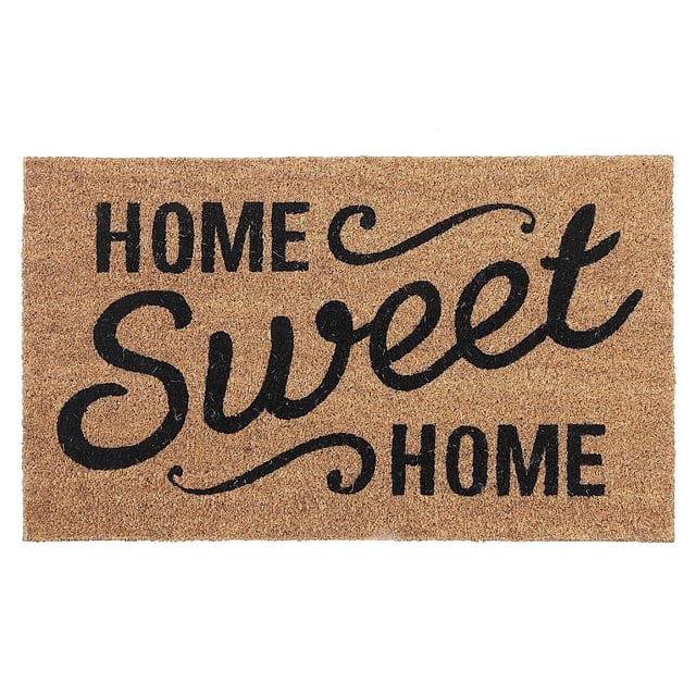 Tapis de Porte en Fibre de Coco (Home Sweet Home) Mesurant 18 par 30 Pouces, Fait de Fibre de Coco Brun Naturel avec Lettrage Noir « Home Sweet Home » en script et Polices à Blocs, Conçu comme Paillasson Intérieur pour Protéger les Planchers de la Saleté et Réduire les Glissades.