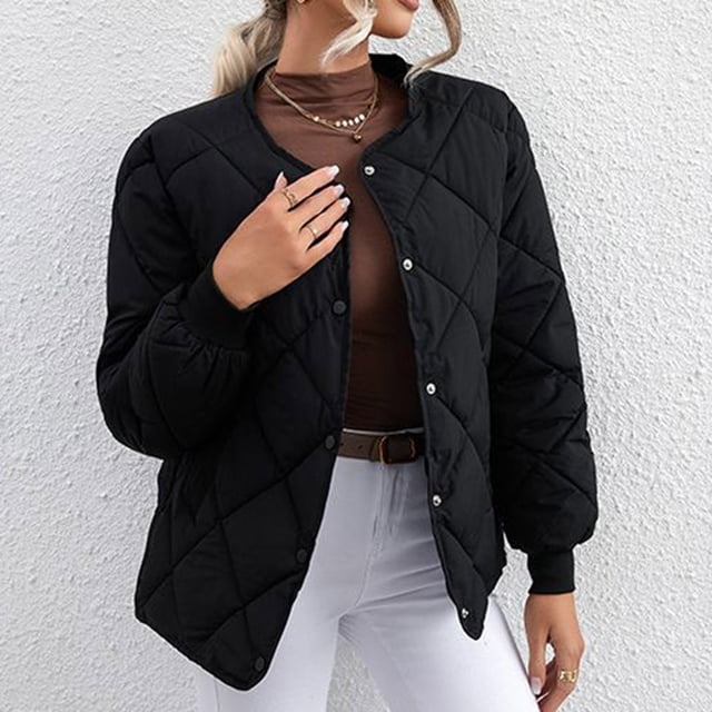 WRKEKC Women's Button Front Shirt Jacket Long Sleeve Solid Color Versatile Office Daily Wear Breathable Comfort Fall Winter Layering Top Plus Size Black XL