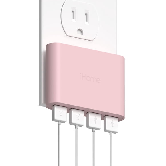 iHome Chargeur Mural USB Mince : Adaptateur de Prise USB Multiport CA Pro et Bloc de Chargement pour Téléphone, 4 Prises USB pour Prise Murale, Chargeur et Adaptateur Plats à 4 Ports