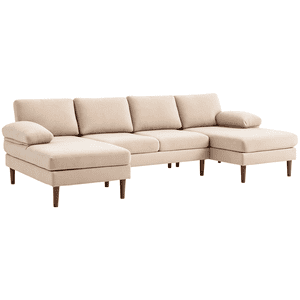HOMCOM U Shape Sofa with Double Chaise Lounge for Living Room, Beige