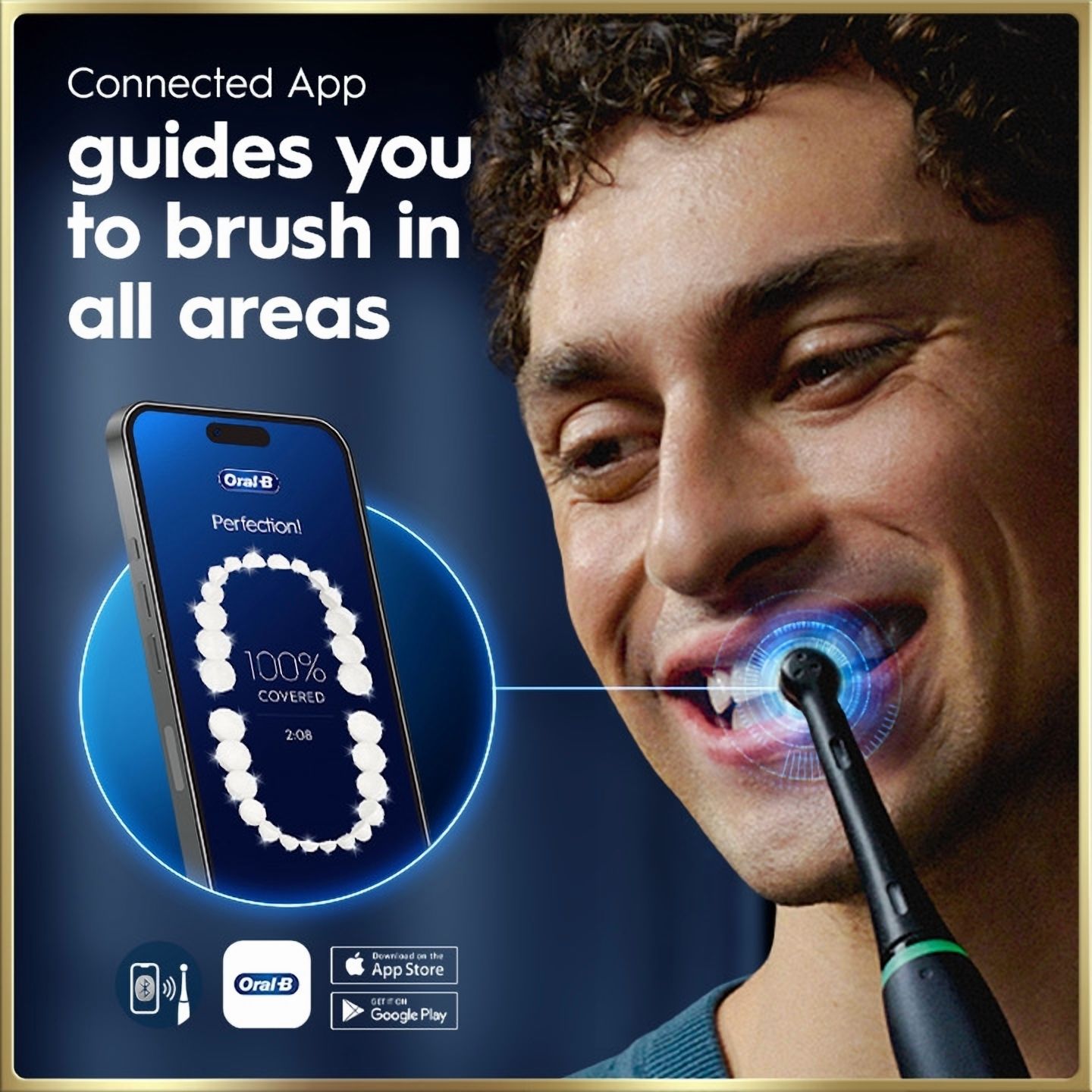 Brosse à dents électrique rechargeable Oral-B, iO9 Genius, 7 modes de nettoyage, écran interactif, étui de voyage avec chargeur intégré, détecteur de pression visible, 4 brossettes, bleu saphir
