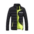 thumbnail image 1 of Innerwin Down Coats Color Block Men Winter Warm Jacket Work Stand Collar Business Coat Black Fluorescent Green M, 1 of 2