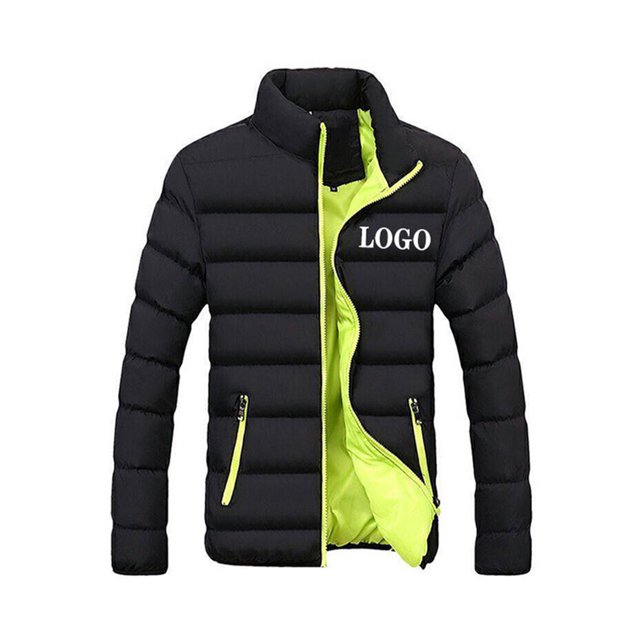 Innerwin Down Coats Color Block Men Winter Warm Jacket Work Stand Collar Business Coat Black Fluorescent Green M