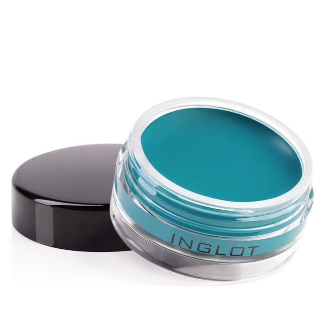 Gel Eyeliner AMC dans une Teinte Sarcelle Vibrante, Présenté dans un Pot Rond Transparent avec Couvercle Noir à Vis. le Pot Affiche le logo Inglot, Mettant en Valeur Sa Formule Végane et Sans Cruauté. Cet Eyeliner Crème Imperméable Offre une Couvrance Totale, une Finition Mate Anti-Bavures, et Est Idéal pour une application Précise de Maquillage des Yeux.