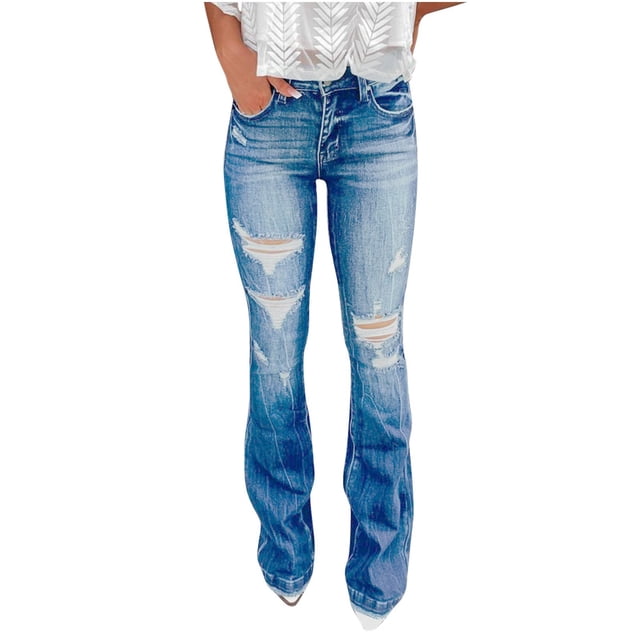 Birdeem Mode Femmes Jeans Unis à Poches Pantalon en Denim Femme Trou Bas Pantalon Décontracté