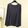 thumbnail image 2 of MeetoTime V Neck Long Sleeve Shirts for Women Comfortable Loose Tops Solid Color Lounge Tops Pullover, 2 of 7