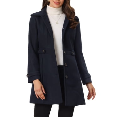 INSPIRE CHIC Women's Classic Single Breasted Winter Long Trenchcoat with Pockets M Dark Blue