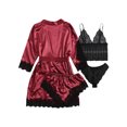 thumbnail image 2 of Faithtur Femmes 4 Pièce Pyjama Set V Cou Cami Tops Dentelle Garniture Shorts Robe Ceinturée Dentelle String Vêtements de Nuit Ensembles, 2 of 9