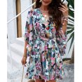 thumbnail image 4 of Jusqu'à 65 % de Réduction! Robes d'Été Mode pour Femmes 2024 Grande Taille Tempérament Doux Élégant Imprimé Manches Moyennes Col en V Robe à Cordon, 4 of 7