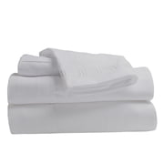 Comfy Bamboo World 9900 Series Embroidered Bedsheets Sheet Set, Queen Size, White