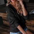 thumbnail image 3 of RKSTN Sweaters for Women Deep V-neck Wrap Sweater Long-sleeved Crochet Pullover Fall Sweaters, 3 of 7