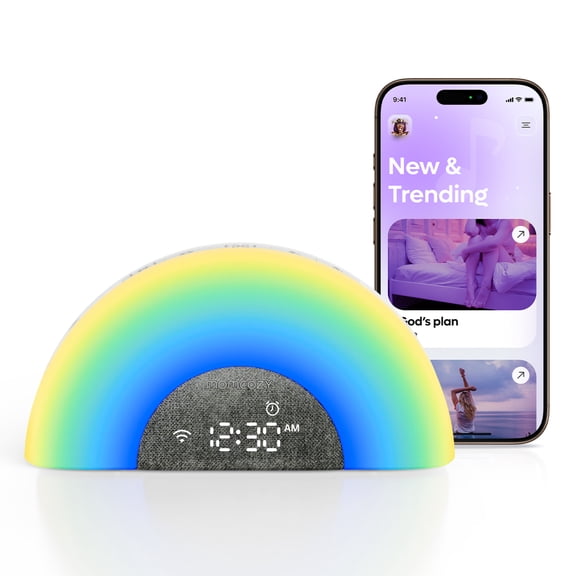 Momcozy DreamSync Tech™ Baby Sound Machine, Night Light, APP Control, Routine Builder, White Noise Machine with 34 Soothing Sounds, Wake Up Light Sunrise Alarm Clock, Wireless Speaker