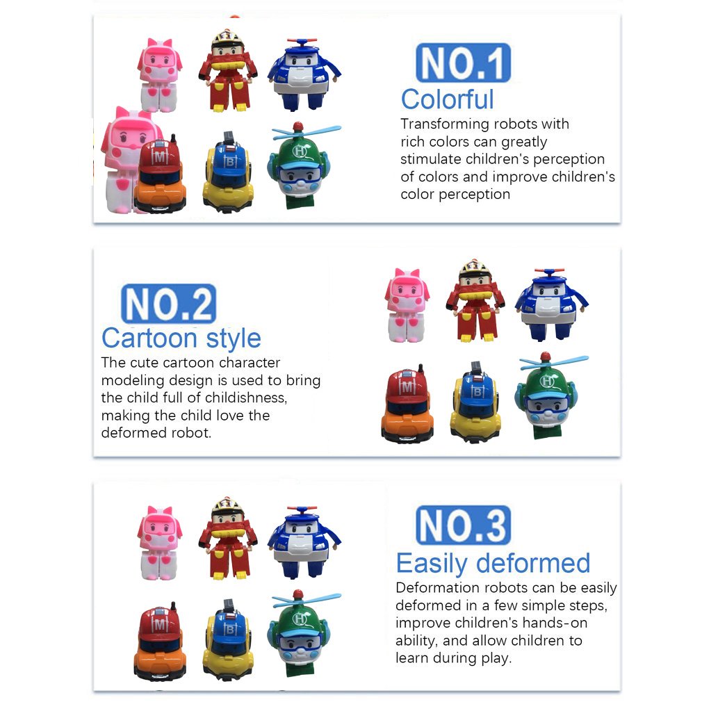 Robocar Poli Robot de Transformation Poli Amber Roy Jouets de Voiture Figurines d'Action Jouets 2 Paquets