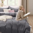 thumbnail image 3 of Bedsure Dark Grey Duvet Cover Queen Size - Soft Prewashed Queen Duvet Cover Set, 3 Pieces, 1 Duvet Cover 90x90 Inches with Zipper Closure and 2 Pillow Shams, Comforter Not Included, 3 of 6