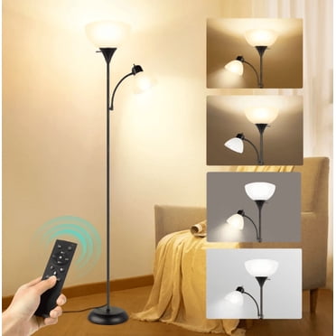 OUTON Lampe Torchère sur Pied de 71 Pouces, avec Lumière Latérale de Lecture, Lampe sur Pied Moderne à DEL à 3 Températures de Couleur pour Salon, Noir