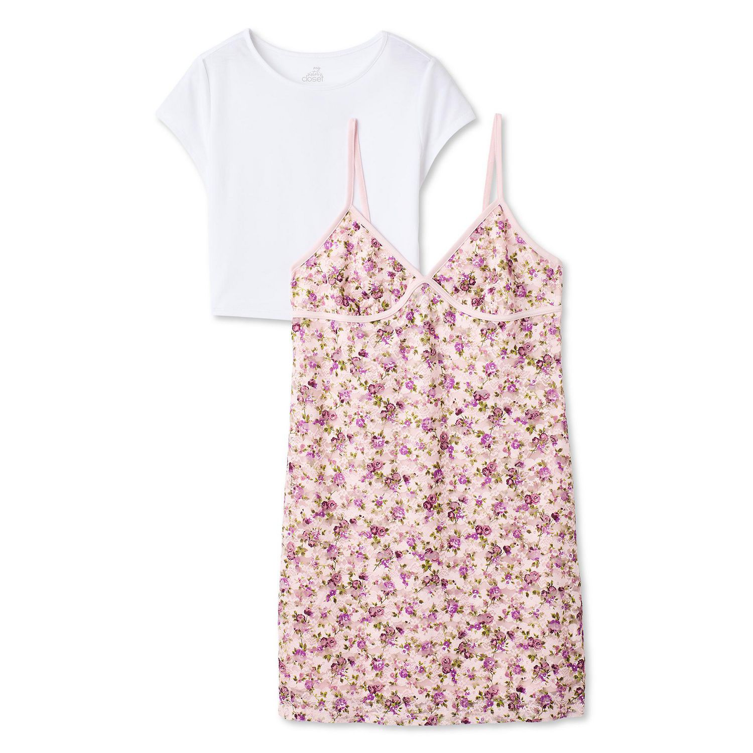 My Sister's Closet Girls' Two Piece Printed Lace Mini Dress and Tee Set