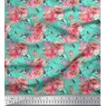 thumbnail image 1 of Soimoi Tissu Crêpe polyester Vert Imprimé Floral Ranunculus & Roses au Mètre 42 Pouces de Large, 1 of 3