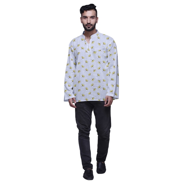 Atasi Kurta Décontractée Imprimée à Col Chinois Chemise Ethnique Kurta Courte pour Homme Tunique