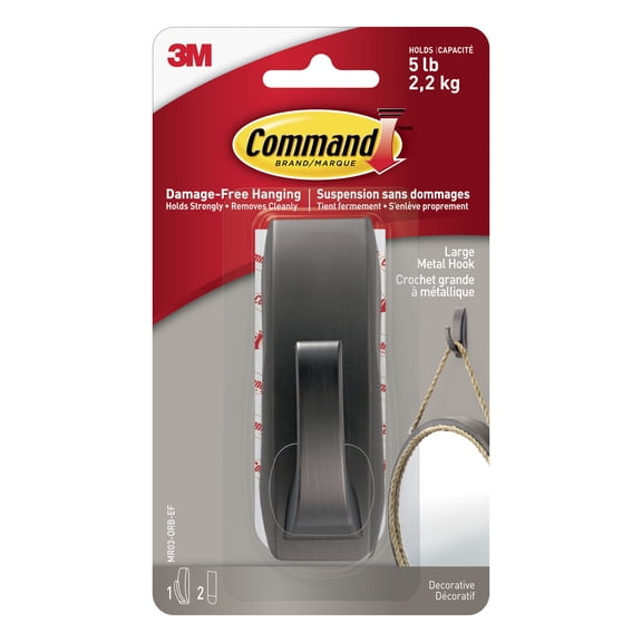 Command Large Metal Hook, Oil Rubbed Bronze, 1 Wall Hook