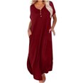 thumbnail image 2 of EQWLJWE Robe pour Femme Liquidation Robe d'Été Décontractée pour Femme à Manches Courtes Col en V Robe Évasée Robe Maxi Décontractée de Plage avec Poches Robes pour Femmes Grande Taille, 2 of 6