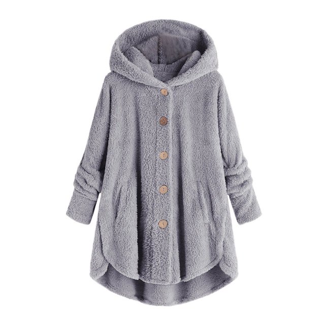 Womens Cardigan Plus Size Button Plush Tops Hooded Loose Cardigan Wool Coat Winter Jacket Navy Xl