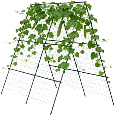 Outsunny Metal Tomato Cage with Net for Climbing Plants Vegetables, Green