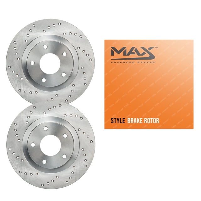 Max Advanced Brakes - Rear Brake Rotor Set for 2003-2006 Chevy Silverado 1500 HD; GMC Sierra 2500 HD, Cross-Drilled Rear Rotors, Sporty Look