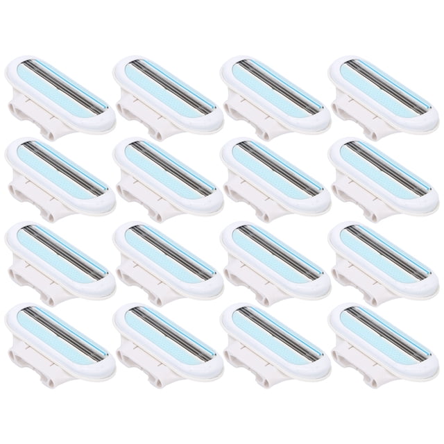Women's Razor Blade Refill, Razor Blade Refills 12Pcs designed for body and armpit hair removal. The image shows 12 replacement razor blades with a three-layer blade design, featuring a white ABS frame and blue cushioning strip for smooth and safe shaving. Ideal for salon or home use, and compatible with trimmer replacement heads.