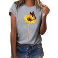 thumbnail image 5 of Blouse Été Manches Courtes T-shirt Tournesol Imprimé Femmes Col Rond Imprimé Rond Été Short Cou Top, Gris Clair, M, 5 of 5