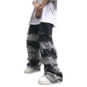 Men's Jeans Relaxed Fit Mens Comfortable Fringe Pants Drop Wide Leg Hop Slouchy Jeans Jeans Moto Homme Black XXXXL