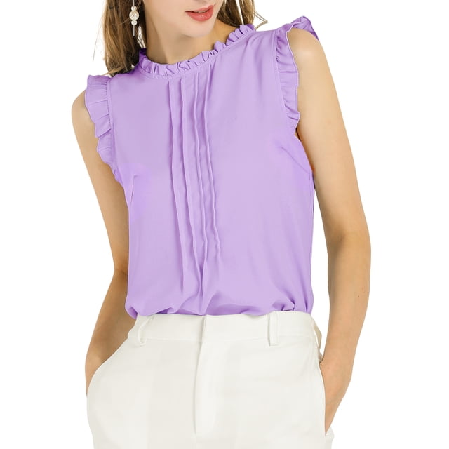 INSPIRE CHIC Women's Sleeveless Blouse Ruffled Pleated Wear-to-Work Chic Blouse M Lavender