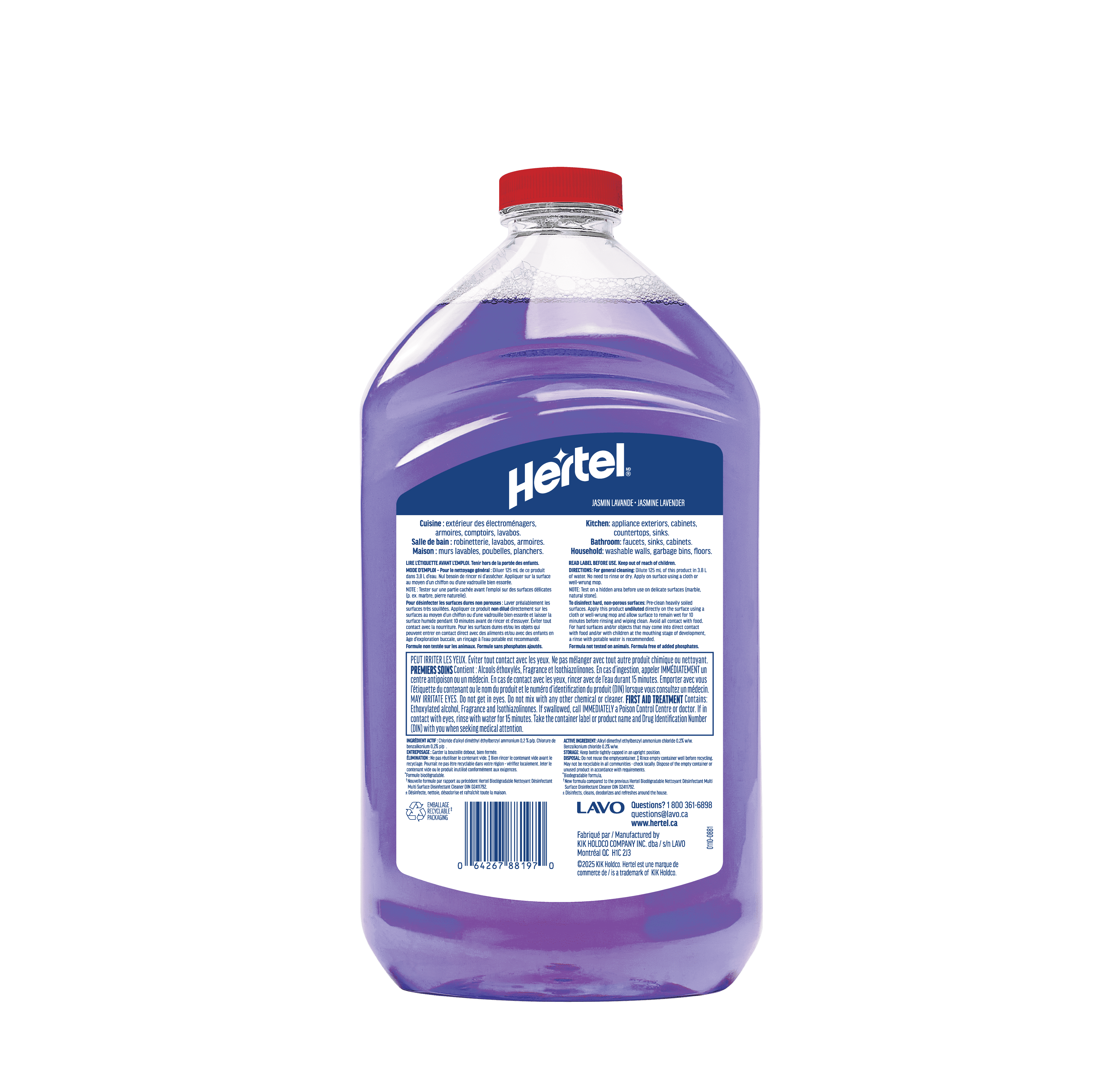 Hertel Nettoyant Désinfectant Multi-surface diluable, Jasmin lavende, 1.4L