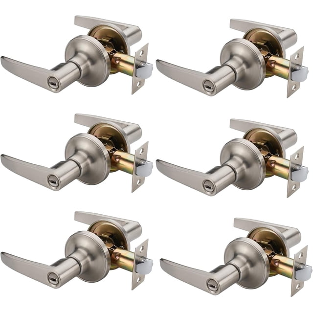of Lever Keyed Entry Door Lever Handle Lock Universal Door Knob Hardware Nickel Brushed Color (MRCA)