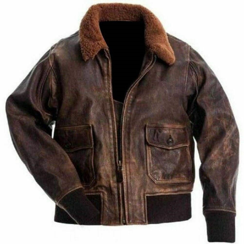 Flight Bomber Jacket Leather Aviator Jacket For Men Vintage