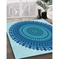 thumbnail image 3 of Ahgly Company Tapis d'Intérieur Ronds Transitionnels Bleus Lavables à la Machine, 3 Pieds Rond, 3 of 7