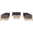 thumbnail image 2 of vidaXL 9 Piece Garden Lounge Set with Dark Grey Cushions Bamboo, 2 of 10