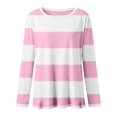 thumbnail image 5 of ManxiVoo T-Shirt à Manches Longues à Rayures Imprimées pour Femme Col Ras du Cou Confortable d'Automne T-Shirt Graphique Blouse Légère Taille TTTTG Rose, 5 of 5