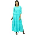thumbnail image 1 of Bimba Women's 3/4 Sleeve Summer Cotton Maxi Dress Drawstring Waist, 1 of 7