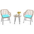 thumbnail image 1 of Patiojoy 3 PCS Patio Rattan Furniture Set with Round Tempered Glass Top Table & 2 Rattan Armchairs Turquoise Cushions, 1 of 9