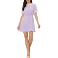 thumbnail image 1 of INSPIRE CHIC Robe Vintage à Manches Courtes, Col à Volants et Empiècements Contrastés, Taille TG, Violette,., 1 of 6