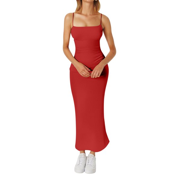 JIRNDf Summer Maxi Dresses For Women Trendy Milk Silk Strap Soft Womens A Line Boho Dress Red L