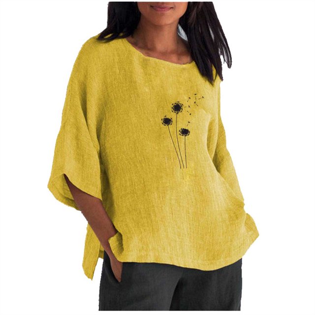 Hauts d'Été pour Femmes 2023 Mode Femmes Été Imprimé Trois Quarts Manches Courtes Col Rond Régulier T-Shirt Bohème Grande Taille pour Femmes