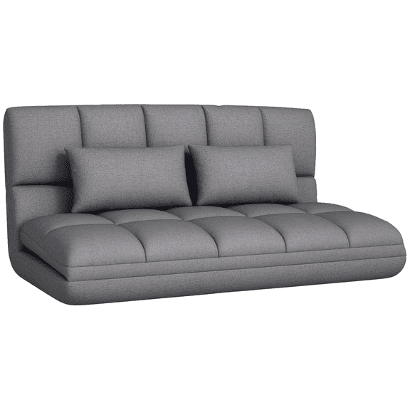 HOMCOM Canapé de Sol Réglable Pliable Canapé Paresseux Convertible avec 2 Oreillers Gris