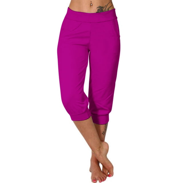 Timegard Womens Sweatpants Capri Pants Cinch Bottom Solid Color Cropped Joggers Workout Pants with Pockets