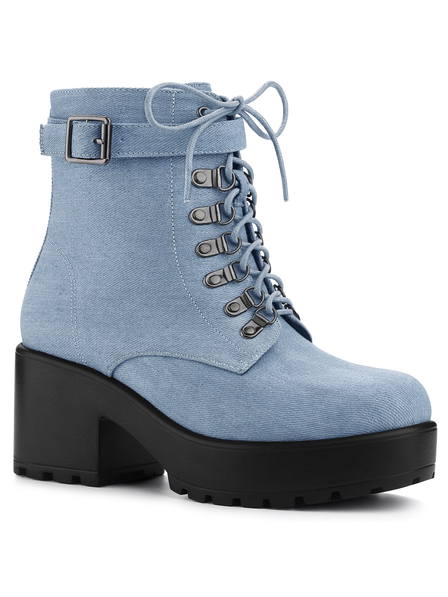 Unique Bargains Women's Chunky Heel Platform Ankle Combat Boots
