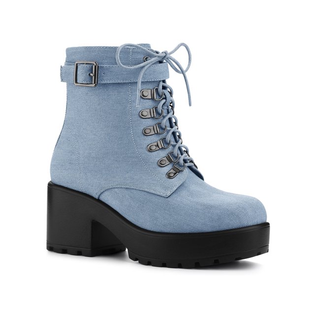 Unique Bargains Bottes de Combat à Cheville à Plateforme à Talon Épais pour Femmes